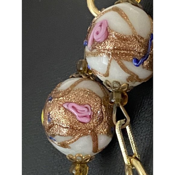 Vintage Venetian? Glass Wedding Cake Lamp Work Beaded Necklace White Pink Gold - Picture 6 of 13